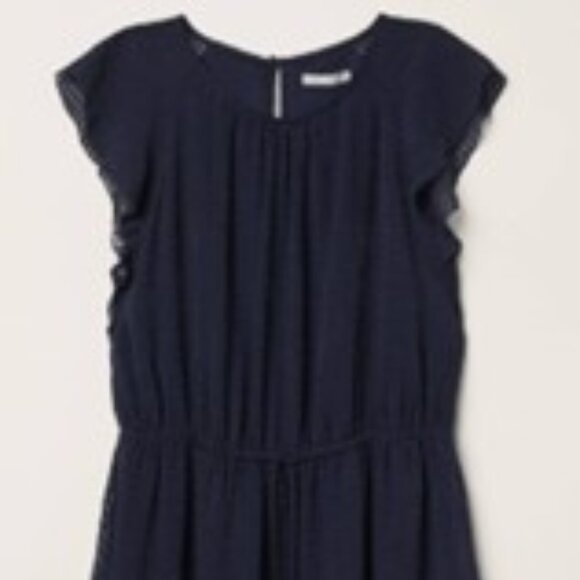 H&M Dark Blue Textured Dress Flounce-sleeved dress sz 8 - Picture 6 of 15